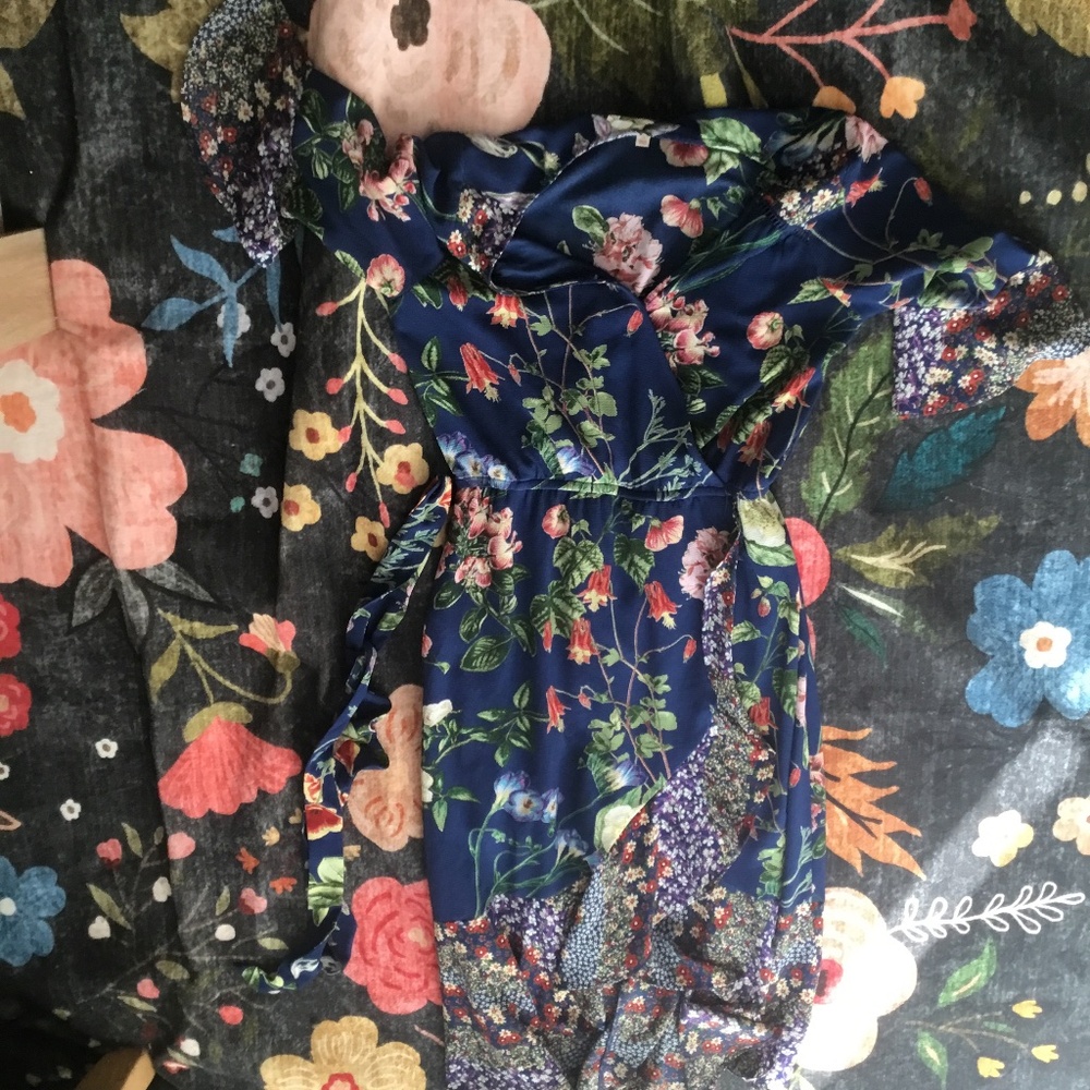 Blue Dress with floral designs